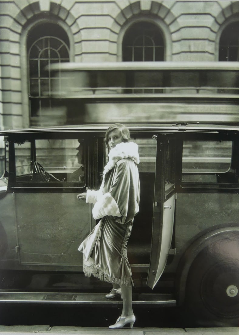 CECIL BEATON 'CLOTHES & THE CAR AT THE THEATRE': Cecil Beaton 'Clothes and the Car at the Theatre' photo print. Mounted. Measures 12 1/4" x 9".