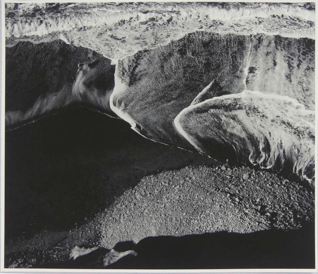 ANSEL ADAMS 'SURF SEQUENCE 4' PHOTO PRINT: Ansel Adams 'Surf Sequence #4' photo print. Mounted. Measures 12" x 10 3/8".