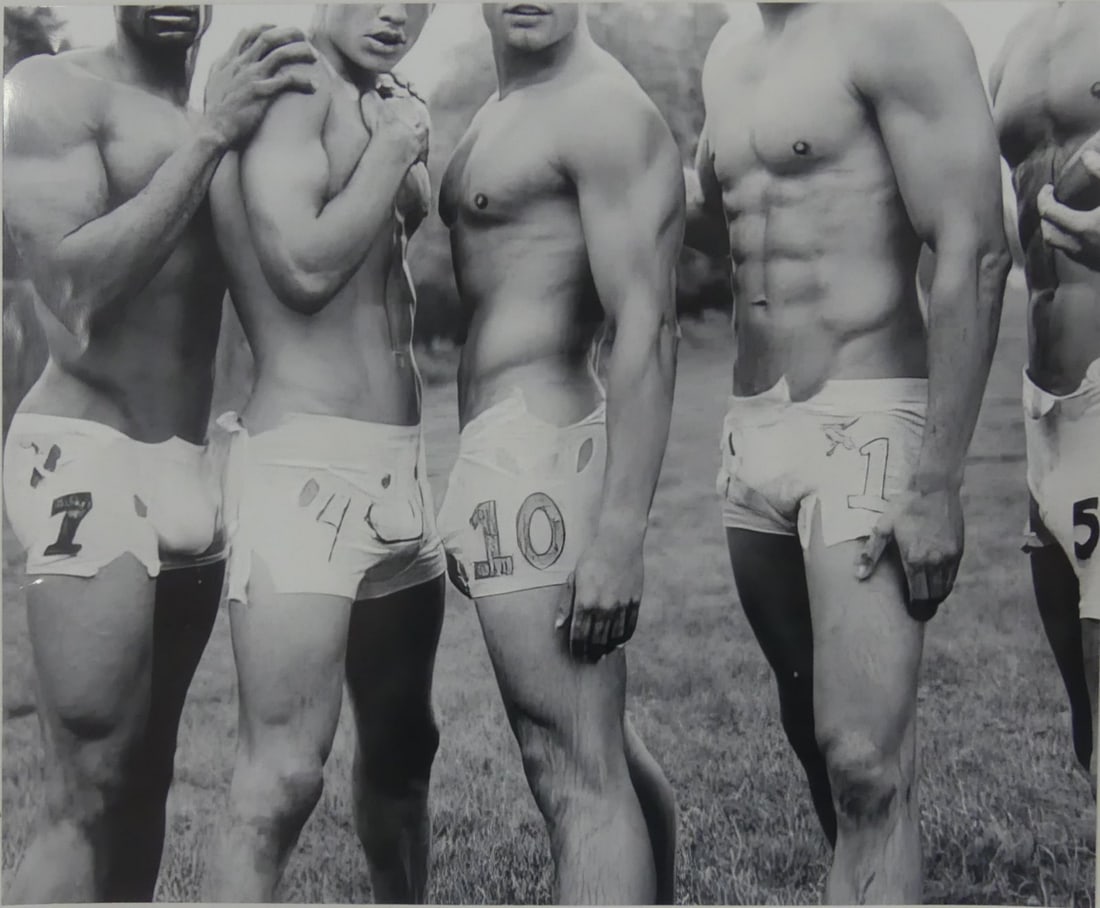 BRUCE WEBER 'ALBERT'S UNDERWEAR' PHOTO: Brruce Weber 'Albert's Underwear Designs for Football, Bridgehampton, Long Island, New York, 2005' photo litho. Sheet measures 17" x 14".