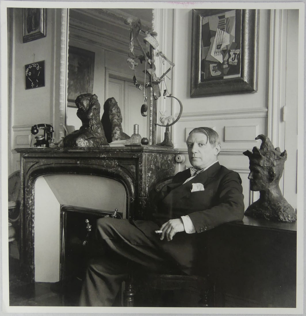 CECIL BEATON 'PABLO PICASSO, PARIS' PHOTO LITHO: Cecil Beaton photo litho depicting Pablo Picasso in Paris. Mounted. Sheet measures 11" x 10 3/4".