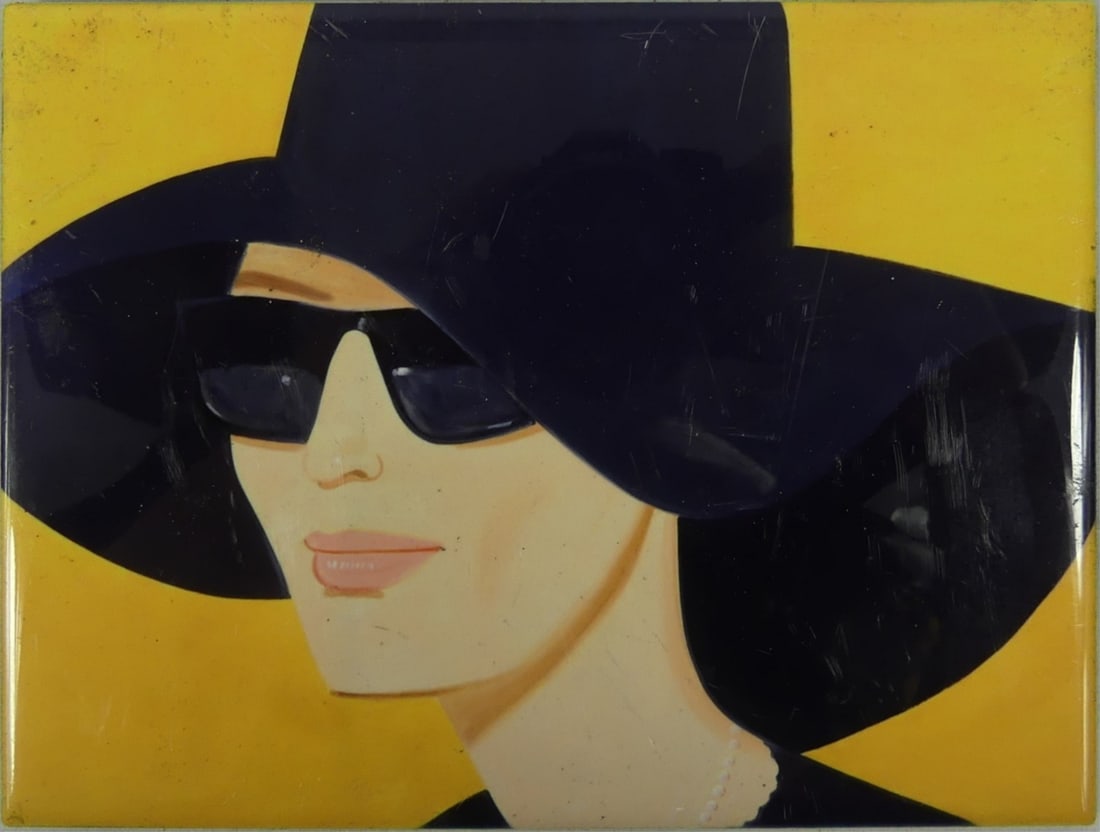 ALEX KATZ 'ULLA IN BLACK HAT' CERAMIC TILE: Ceramic tile after Alex Katz 'Ulla in Black Hat'. Measures 7 7/8" x 6". Note: light scuffs to image.