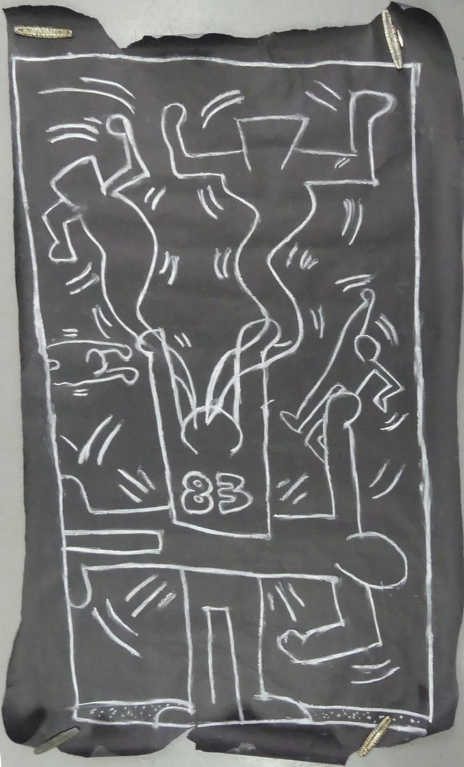 KEITH HARING SUBWAY SERIES CHALK DRAWING ON PAPER (1 of 5)