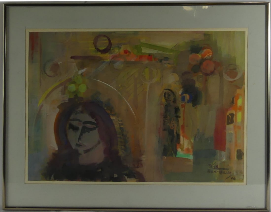 MULA BEN-HAIM OIL PAINTING ON PAPER: Mula Ben-Haim (Israeli, 20th C) oil painting on paper. Signed lower right and dated 1970. Viewable measures 22 1/2" x 15 3/4". Frame measures 27 3/4" x 21 3/4". Artist brochure included.