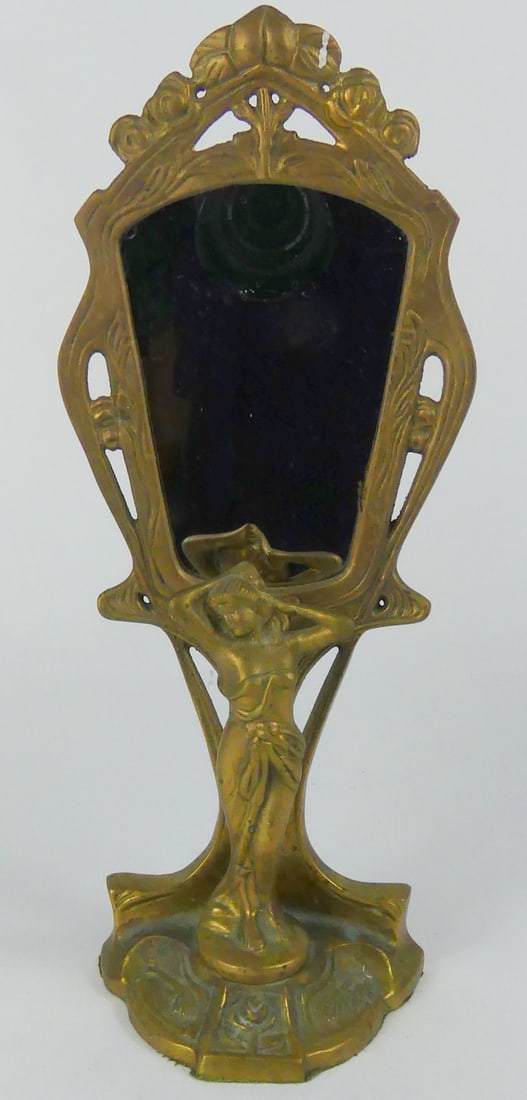 ART NOUVEAU STYLE FIGURAL BRASS MIRROR (1 of 6)