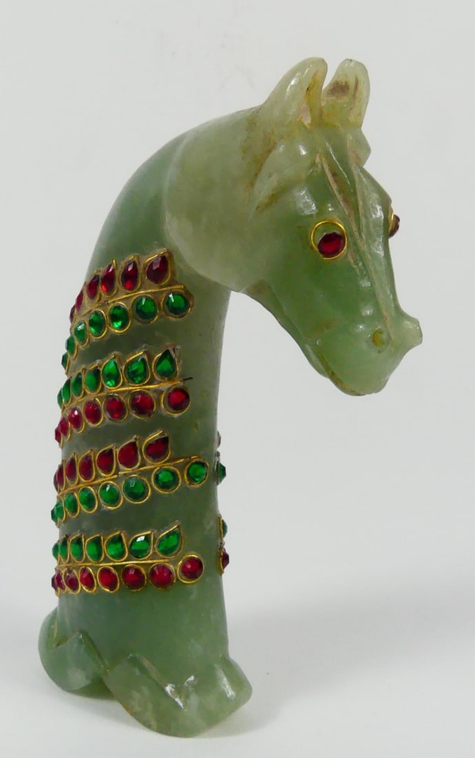 MUGHAL DAGGER CARVED JADE JEWELED HORSE HANDLE (1 of 6)