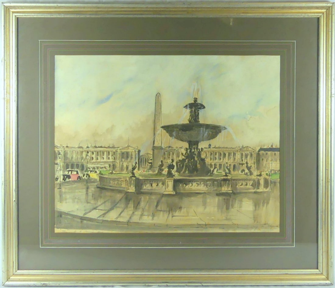 GUY NEYRAC 'PLACE DE LA CONCORDE' WATERCOLOR (1 of 6)