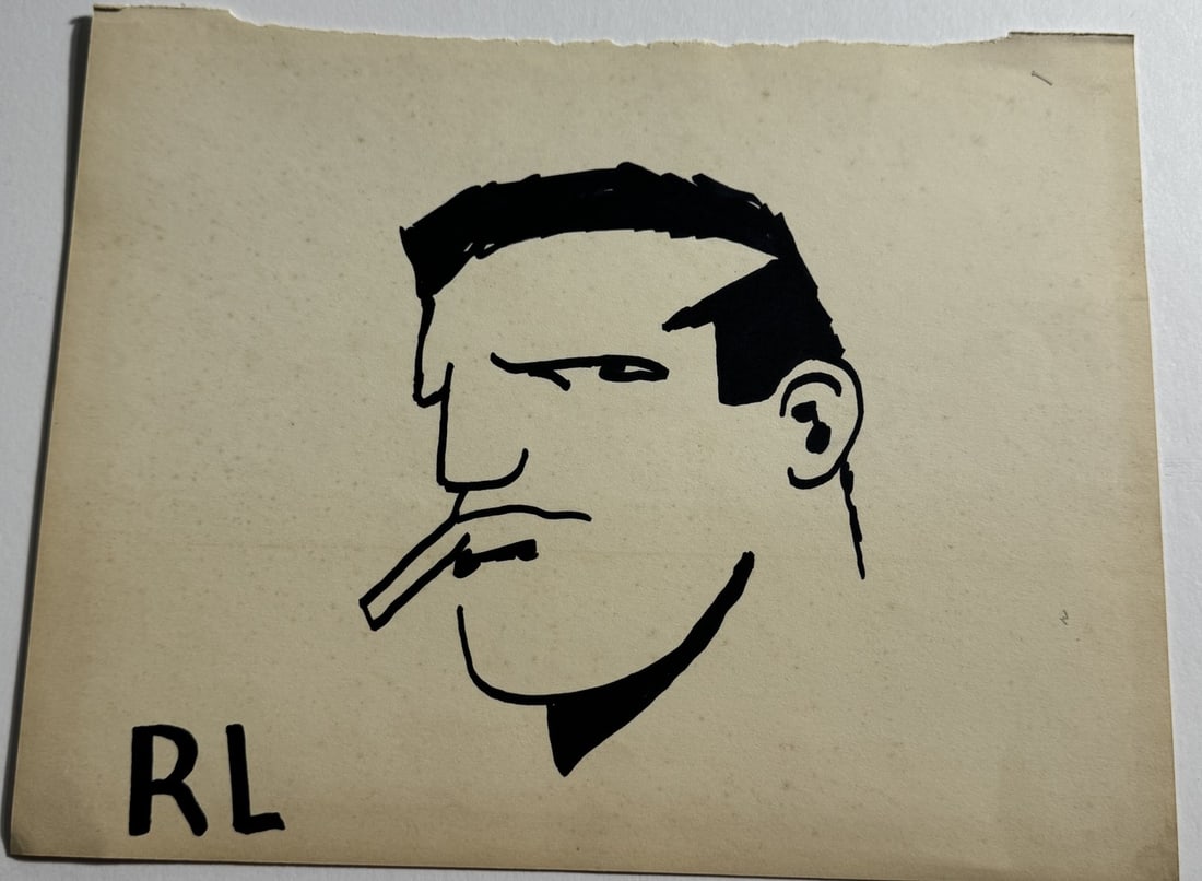 UNKNOWN ARTIST INK ON PAPER: Unknown Artist 'Cigarette Smoker' Ink on Paper Measures 12 x 9 inches.