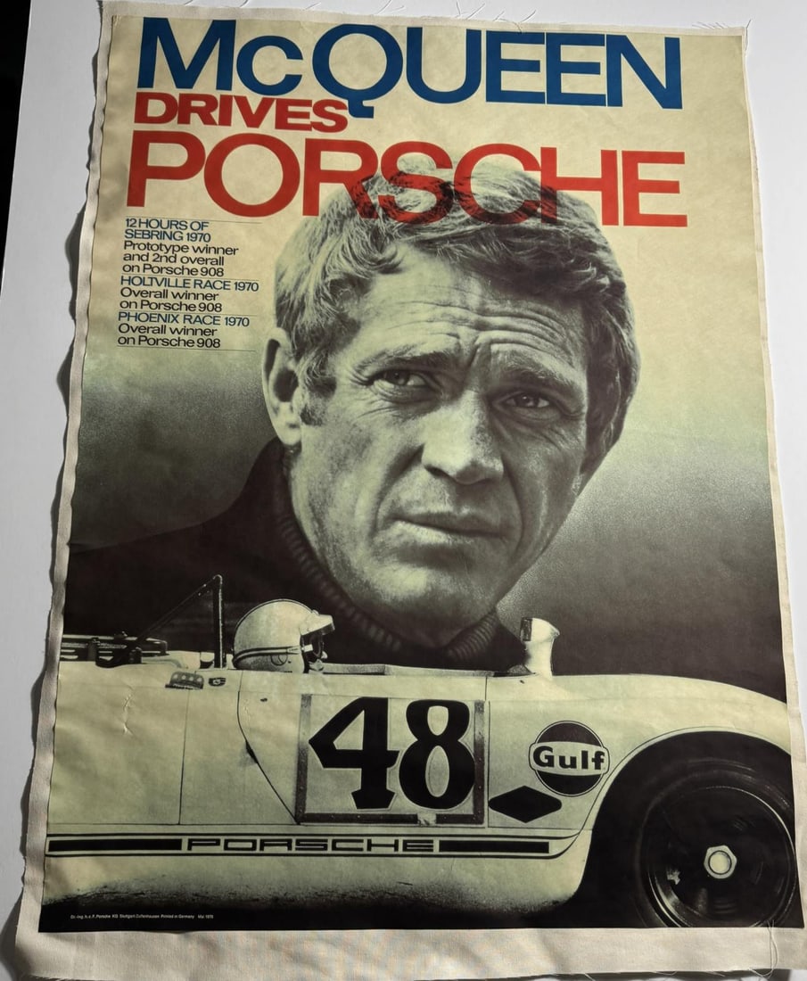 MCQUEEN DRIVES PORSCHE POSTER ON LINEN (1 of 5)