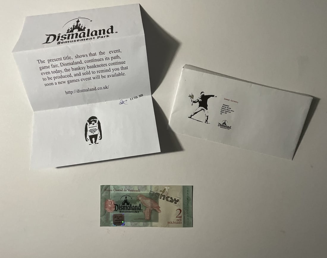 BANKSY DISMALAND STAMPED NOTE WITH LETTER (1 of 5)