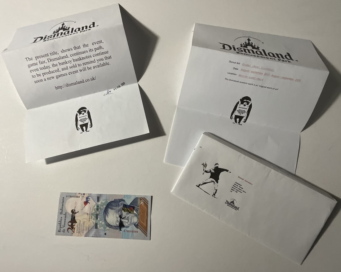 BANKSY DISMALAND STAMPED NOTE WITH LETTER (1 of 5)