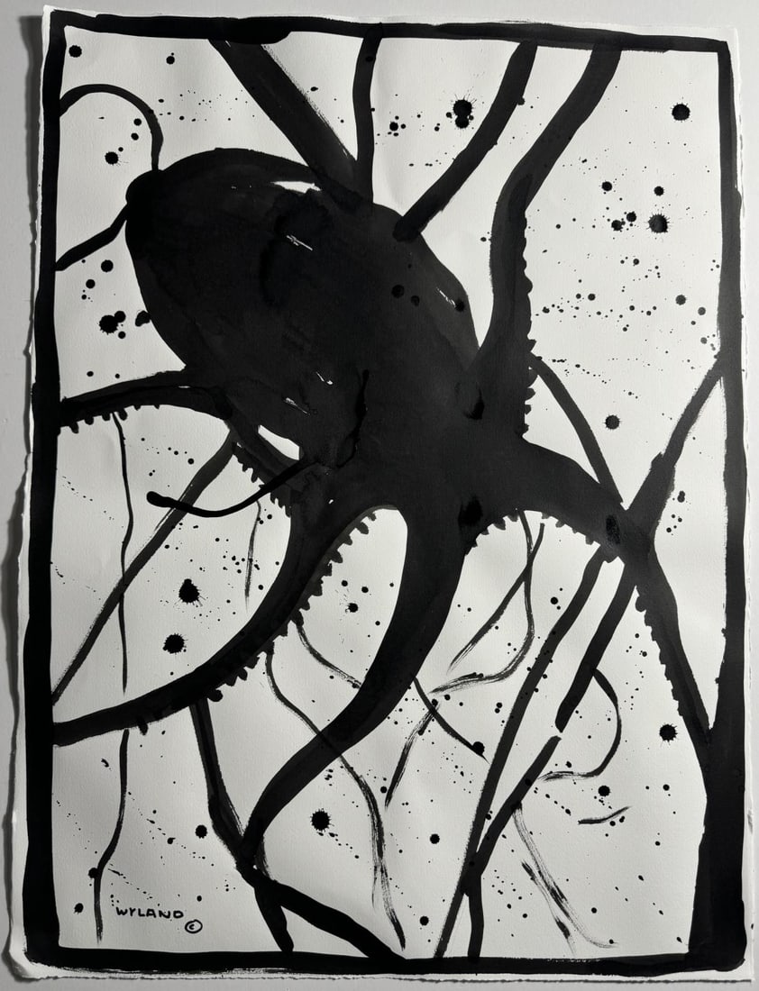 ROBERT WYLAND 'OCTOPUS' INK ON PAPER: Robert Wyland (American) 'Octopus' Ink on paper. Measures 22 x 30 inches Signed lower side.