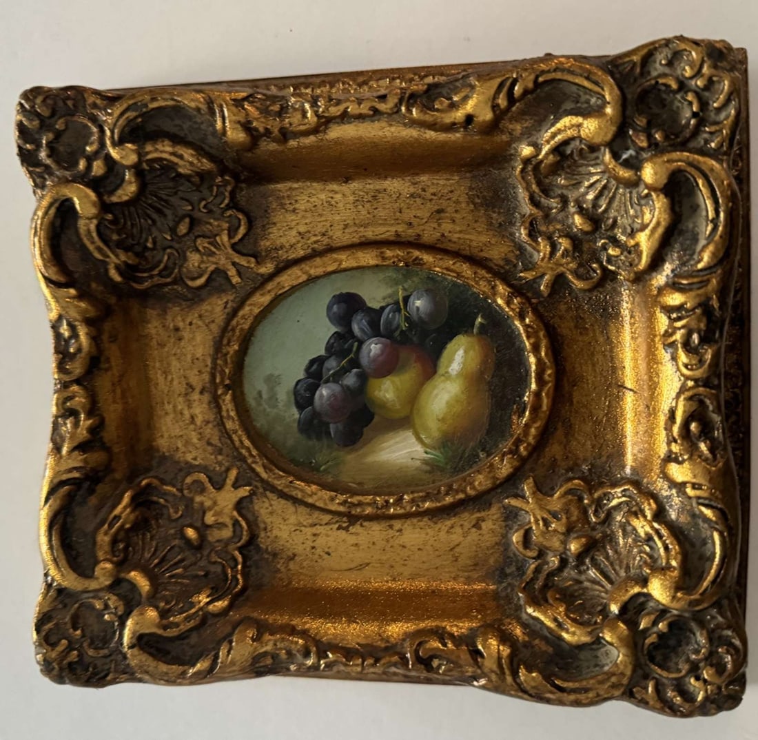VINTAGE OIL ON BOARD STILL LIFE GRAPES (1 of 5)