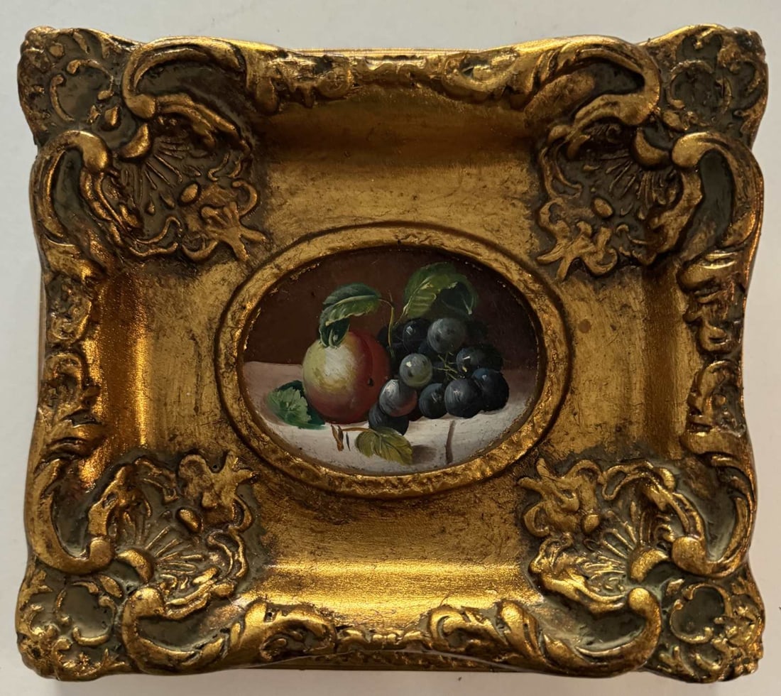 VINTAGE OIL ON BOARD STILL LIFE GRAPES (1 of 5)