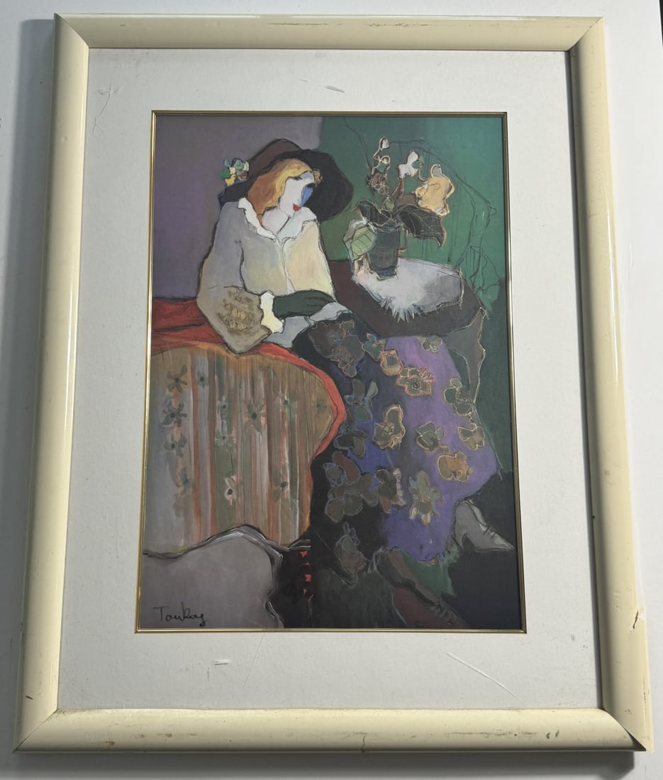 ITZCHAK TARKAY SEATED WOMAN LITHOGRAPH: Itzchak Tarkay (Israeli) 'Seated Woman' lithograph. Measures 38 x 29 inchs in frame, image 26 x 18 inches.