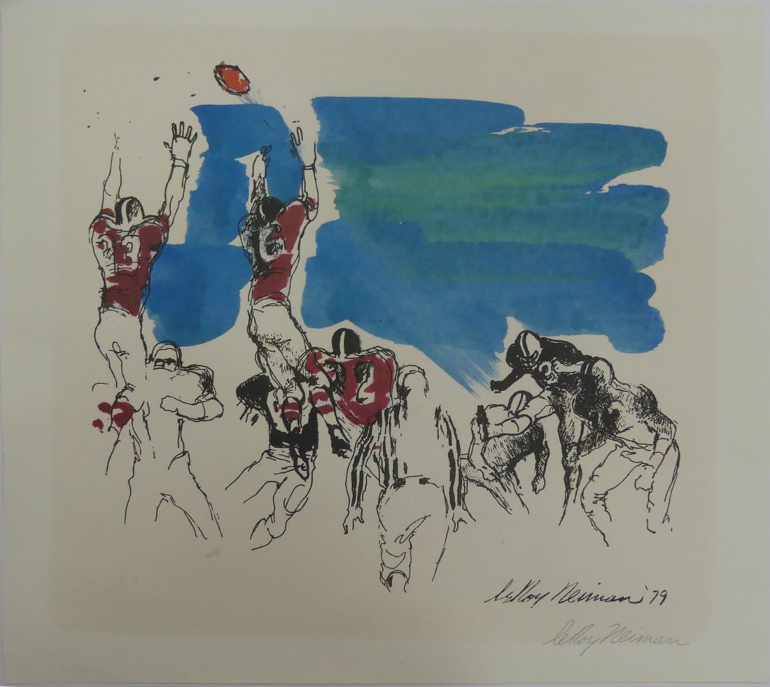 LEROY NEIMAN 'NFL HALL OF FAME' SIGNED LITHOGRAPH: LeRoy Neiman 'NFL Hall of Fame' lithograph. Pencil signed lower right. Sheet measures 24 3/4" x 22 1/4".