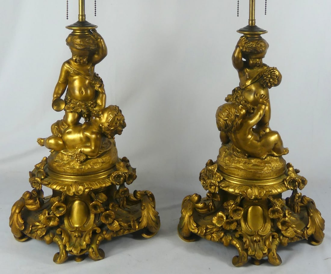 PR GILT FRENCH METAL PUTTI LAMPS (1 of 7)