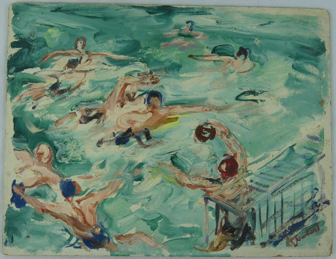 ADRIENNE JOUCLARD 'WATER POLO' OIL ON BOARD (1 of 6)