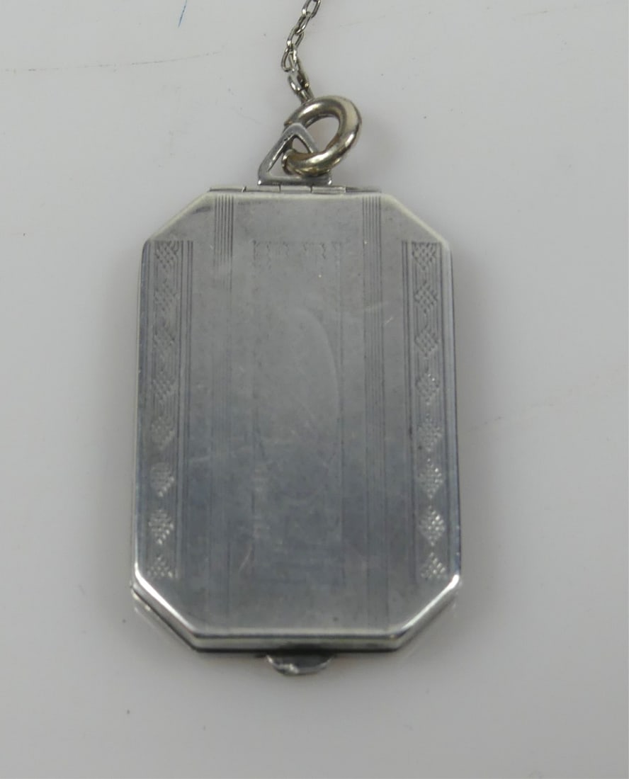 ANTIQUE ART DECO STERLING SILVER LOCKET w CHAIN (1 of 6)