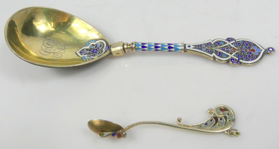 2pc RUSSIAN SILVER & ENAMEL SPOONS (1 of 9)