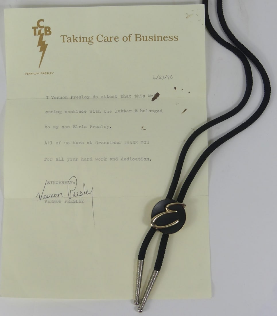 ELVIS PRESLEY OWNED MONOGRAMMED BOLO NECKLACE (1 of 6)