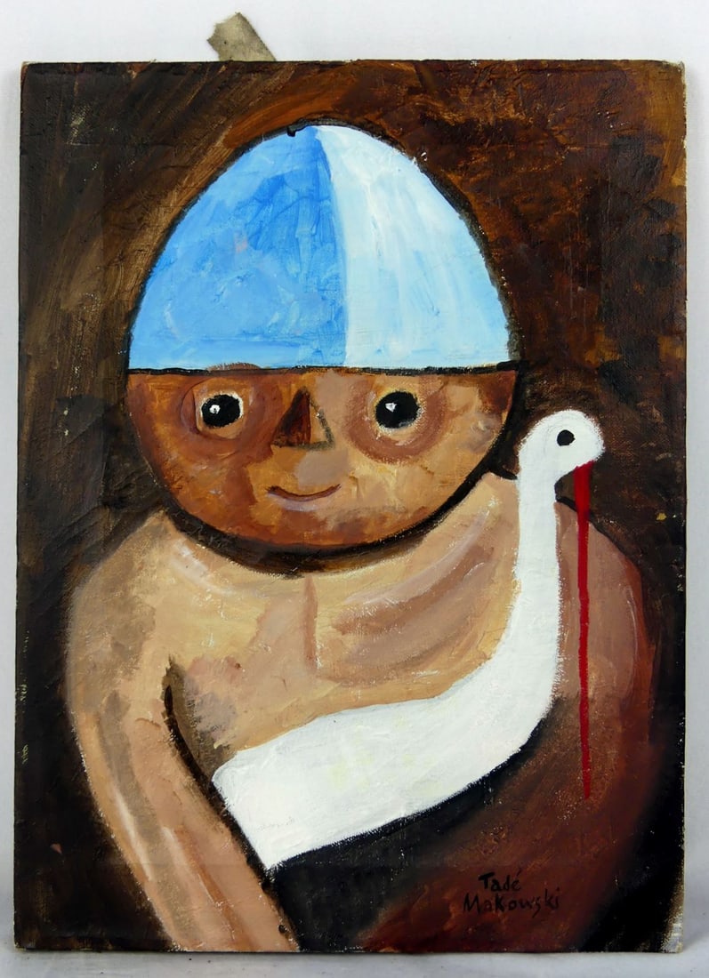TADEUSZ MAKOWSKI 'BOY w BIRD' OIL ON CANVAS (1 of 5)