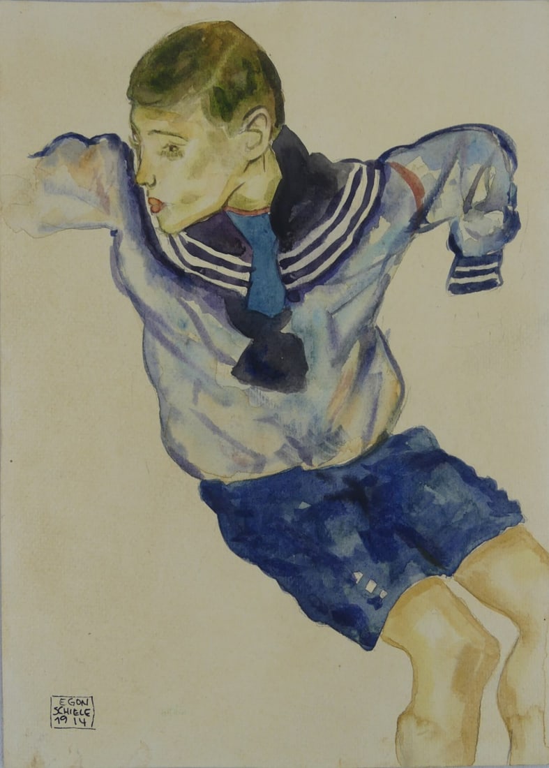 EGON SCHIELE 'BOY IN SAILOR SUIT' WATERCOLOR (1 of 5)