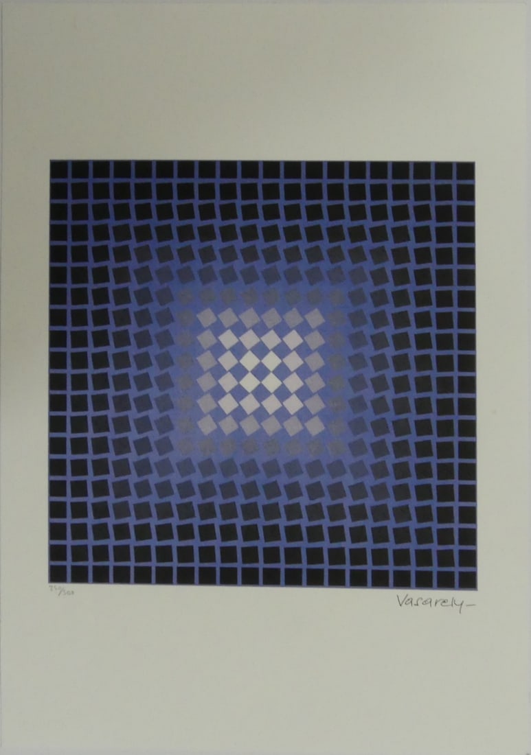 VICTOR VASARELY ABSTRACT BLUE LITHOGRAPH (1 of 6)