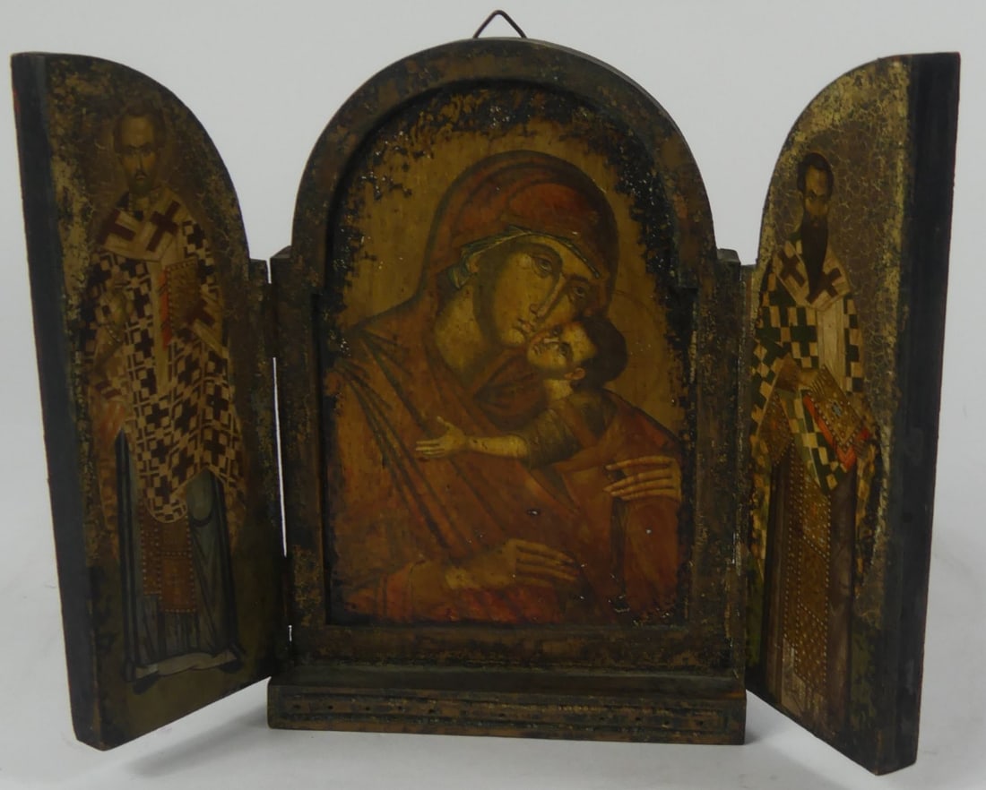 MOTHER & CHILD RELIGIOUS FOLDING TRIPTYCH ICON (1 of 8)