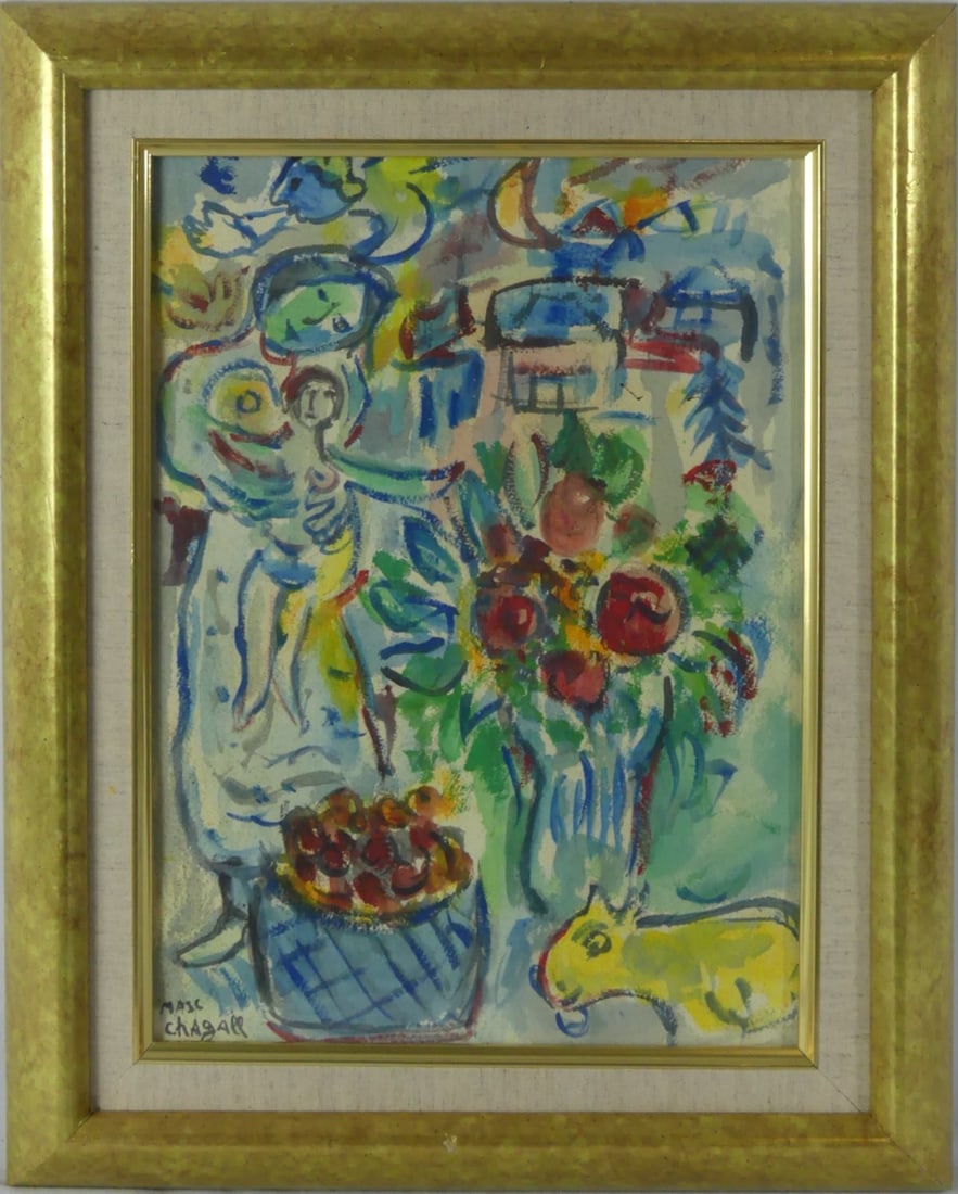 MARC CHAGALL (AFTER) GOUACHE PAINTING ON PAPER (1 of 6)