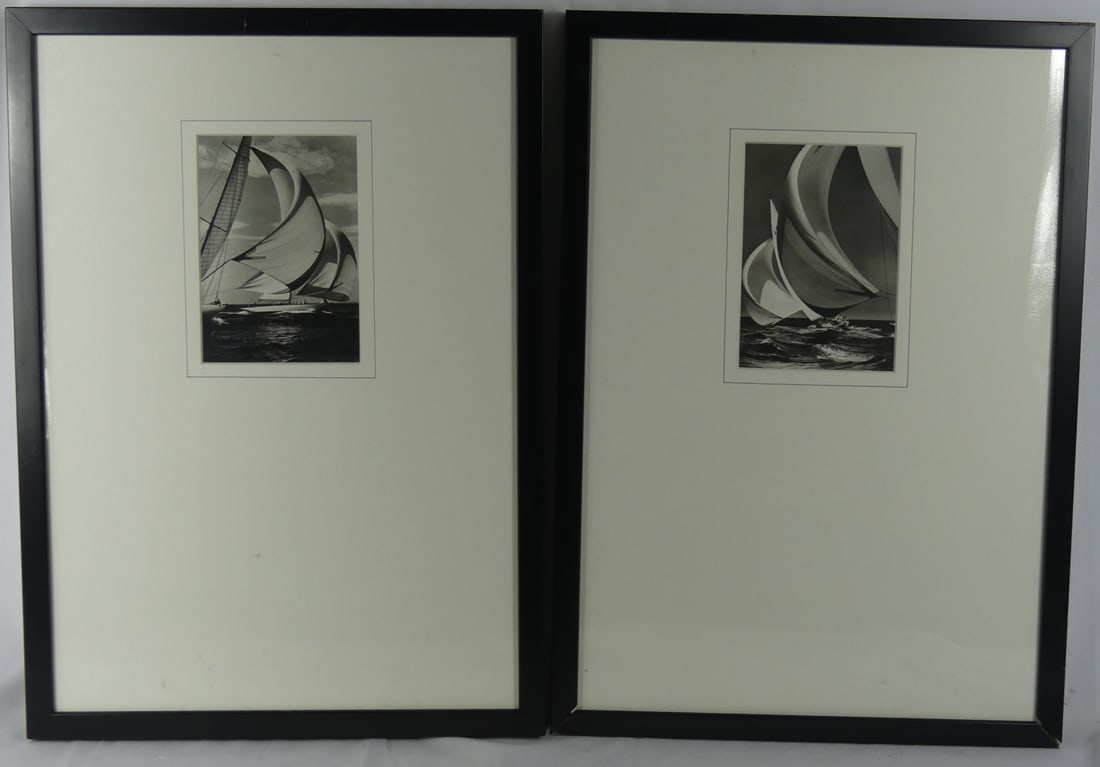 PR MORRIS ROSENFELD YACHTING PHOTO PRINTS: Pair of Morris Rosenfeld Yachting photo prints. Each viewable measures 6 1/2" x 4 3/8". Each frame measures 21 1/4" x 15 1/8".