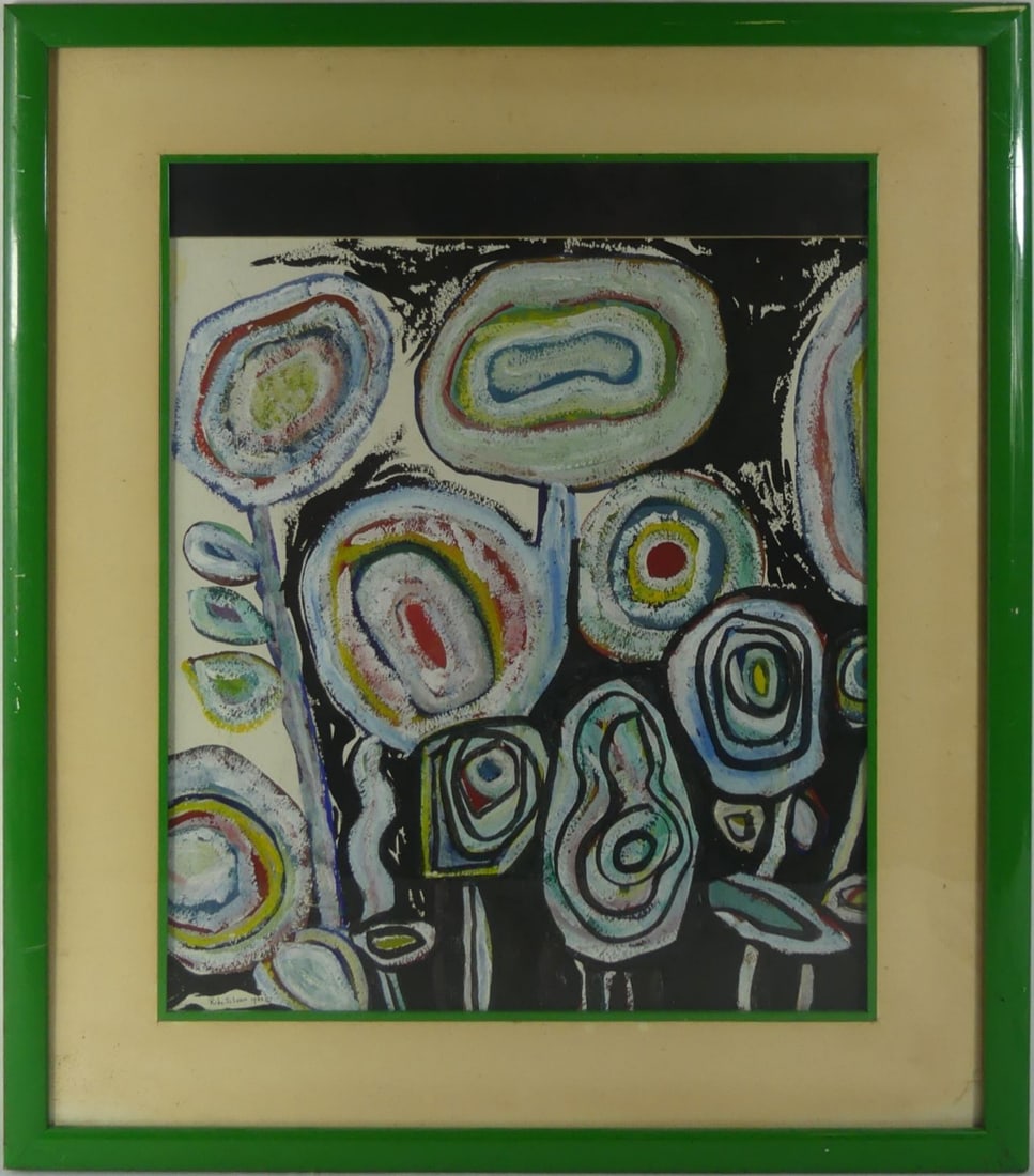 RITA SILVAN 'ABSTRACT FLOWERS' PAINTING ON PAPER (1 of 5)