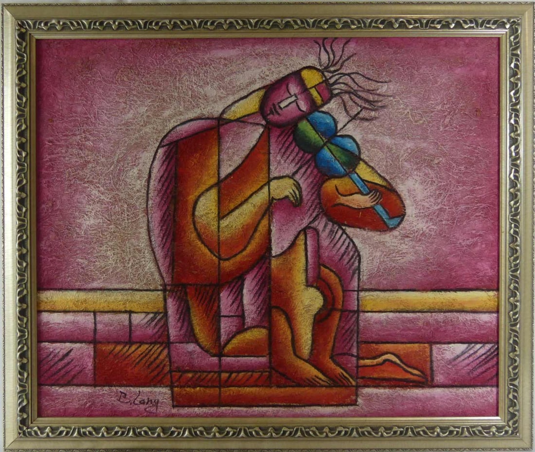 B. LANG ABSTRACT VIOLINIST OIL PAINTING ON CANVAS (1 of 5)