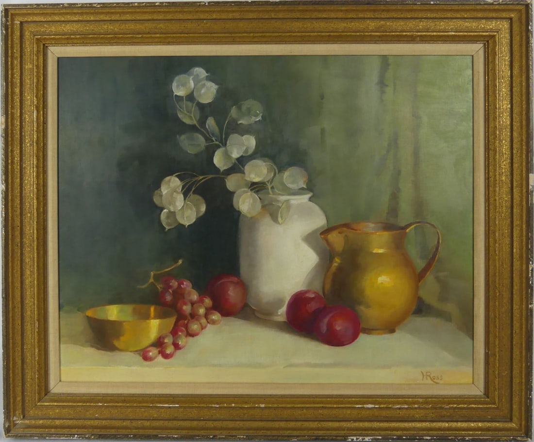 H ROSS 'STILL LIFE w FRUIT' OIL PAINTING ON BOARD (1 of 5)