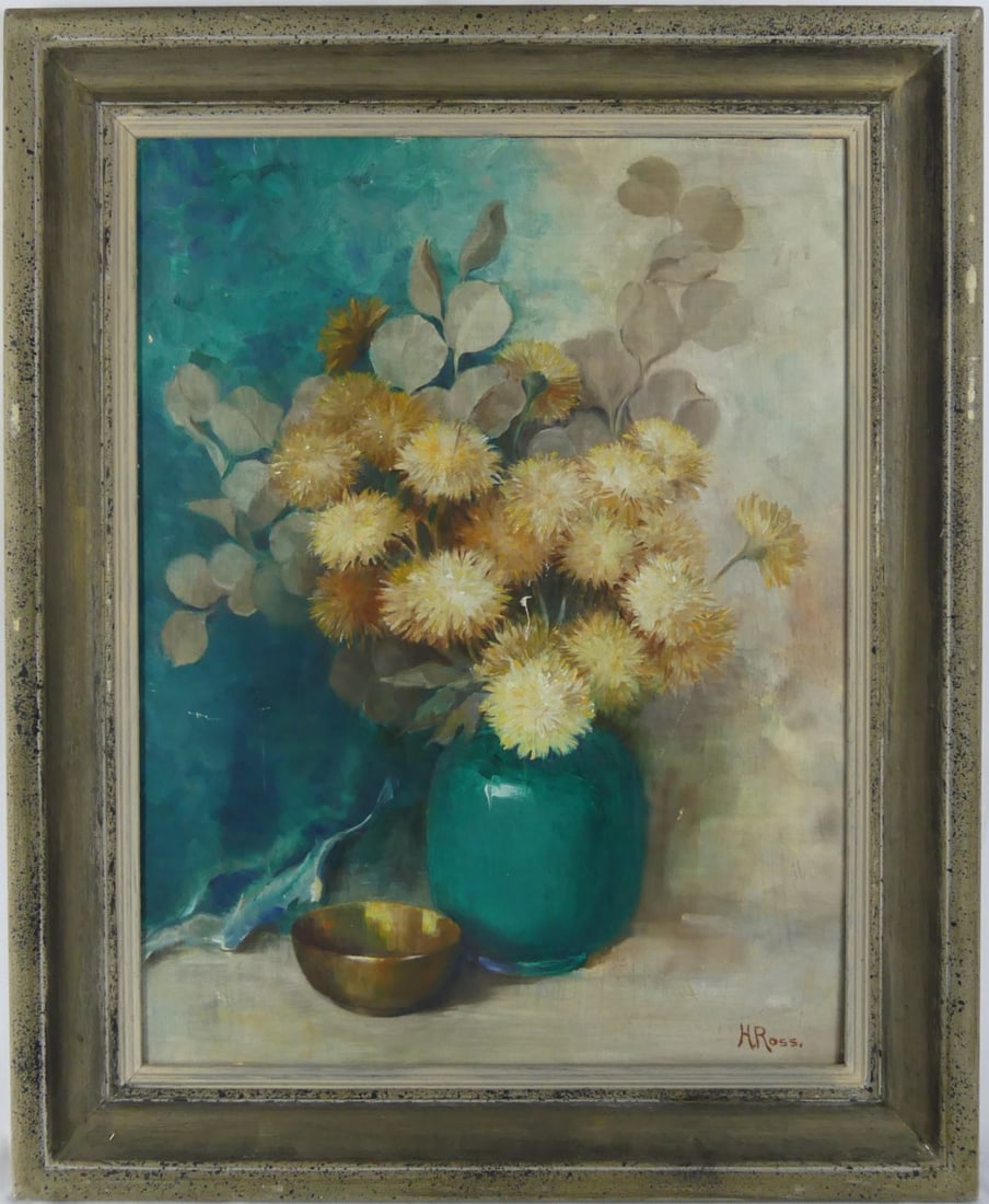 H ROSS 'STILL LIFE w FLOWERS' OIL ON BOARD (1 of 6)