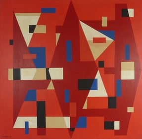 MARIO CARRENO 'GEOMETRIQUE' OIL PAINTING ON BOARD
