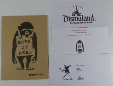 BANKSY 'KEEP IT REAL' MONKEY STENCIL ON CARDBOARD