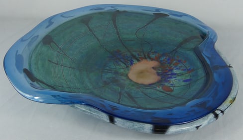 IRIDESCENT STUDIO ART GLASS SHELL BOWL SIGNED