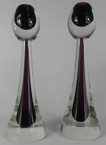PR MURANO SOMMERSO GLASS CANDLESTICKS SIGNED