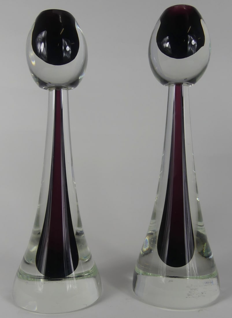 PR MURANO SOMMERSO GLASS CANDLESTICKS SIGNED (1 of 5)
