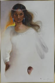 OZZ FRANCA 'NATIVE AMERICAN WOMAN' OIL PAINTING