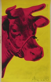 ANDY WARHOL 'COW' PINK ON YELLOW SIGNED LITHOGRAPH