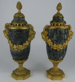 PR FRENCH LOUIS XVI STYLE ONYX & ORMOLU URNS