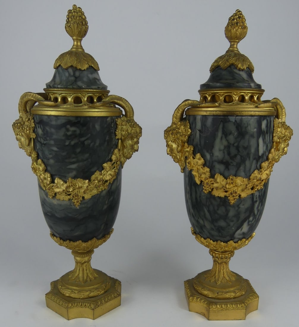 PR FRENCH LOUIS XVI STYLE ONYX & ORMOLU URNS (1 of 12)