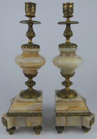 PR GILT METAL & ONYX CANDLESTICK HOLDERS