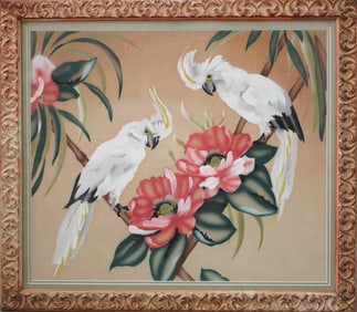 COCKATOOS & FLOWERING BRANCHES MIXED MEDIA
