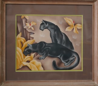 PETERS 'BLACK PANTHERS' WATERCOLOR PAINTING