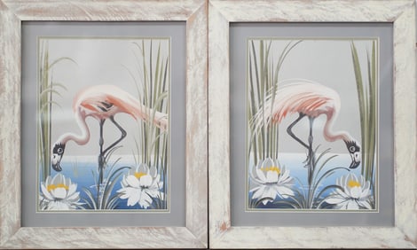 PR M. DEVOE 'PINK FLAMINGO' PAINTINGS ON PAPER