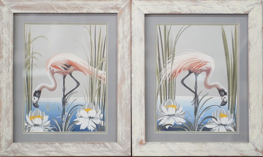PR M. DEVOE 'PINK FLAMINGO' PAINTINGS ON PAPER (1 of 4)