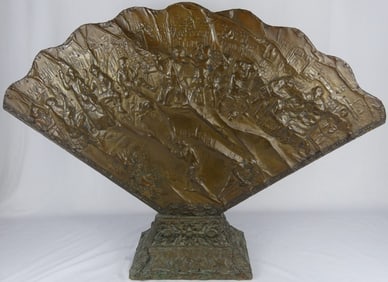 FAN-FORM METAL OVERLAY FIGURAL SCULPTURE