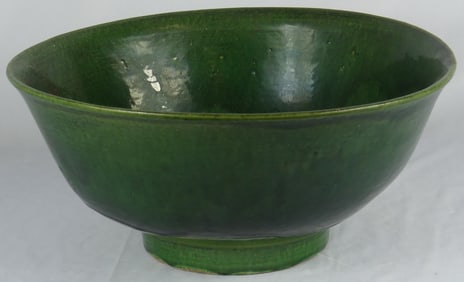 LARGE GREEN GLAZED CERAMIC POTTERY BOWL